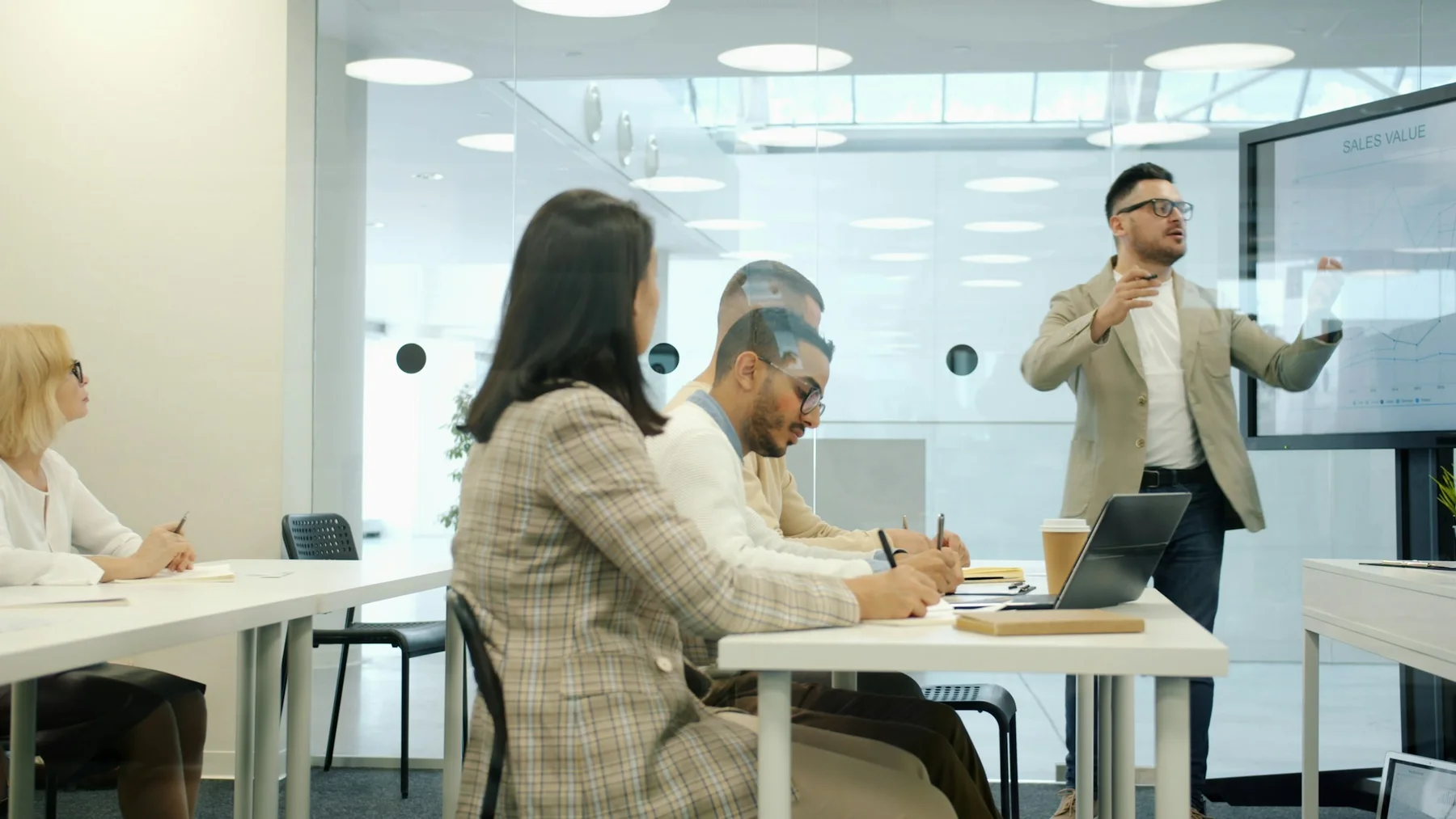 Photograph of a meeting-room presentation display